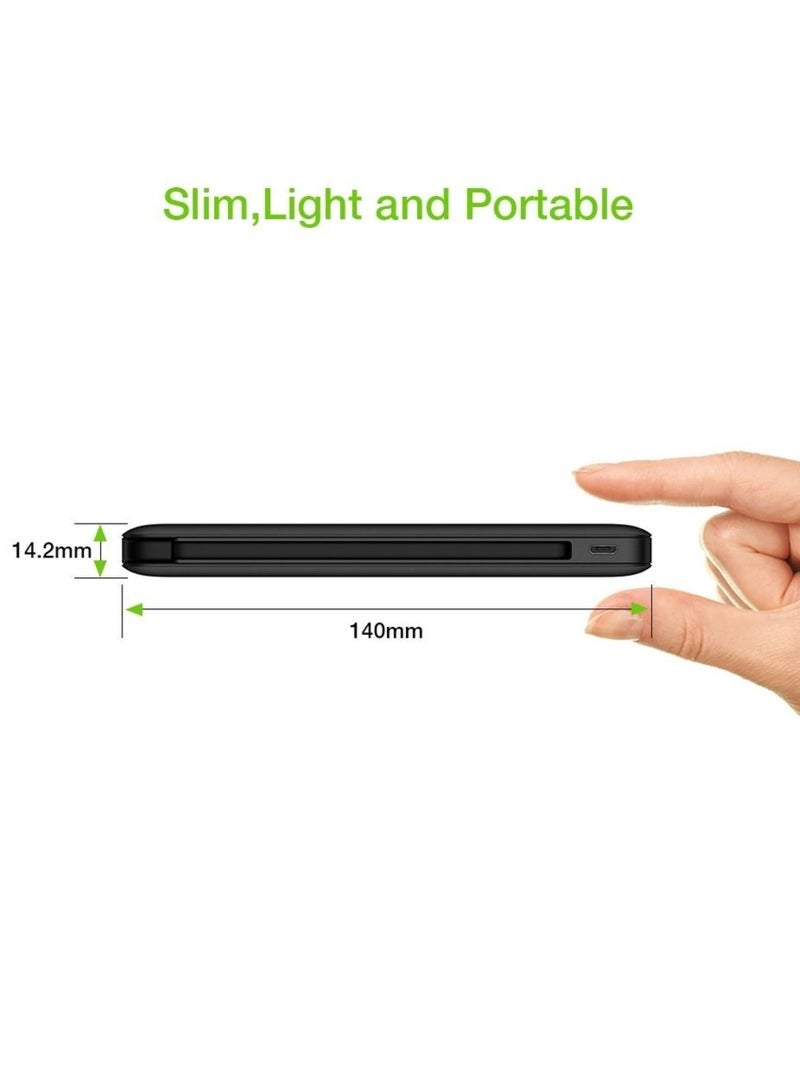 فيجير 10000mAh Slim Portable Power Bank – Fast Charging with Flashlight, 3 Output & Dual Input, Built-in Cables, Compact External Battery Pack for Smartphones, Tablets & USB Devices – Travel Friendly - Image 5