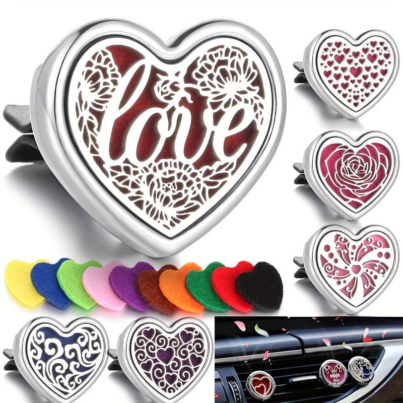 Love Heart Refillable Car Air Freshener Perfume Diffuser Clip For Auto Vent With 10pcs Heart Pads 2 - Image 1