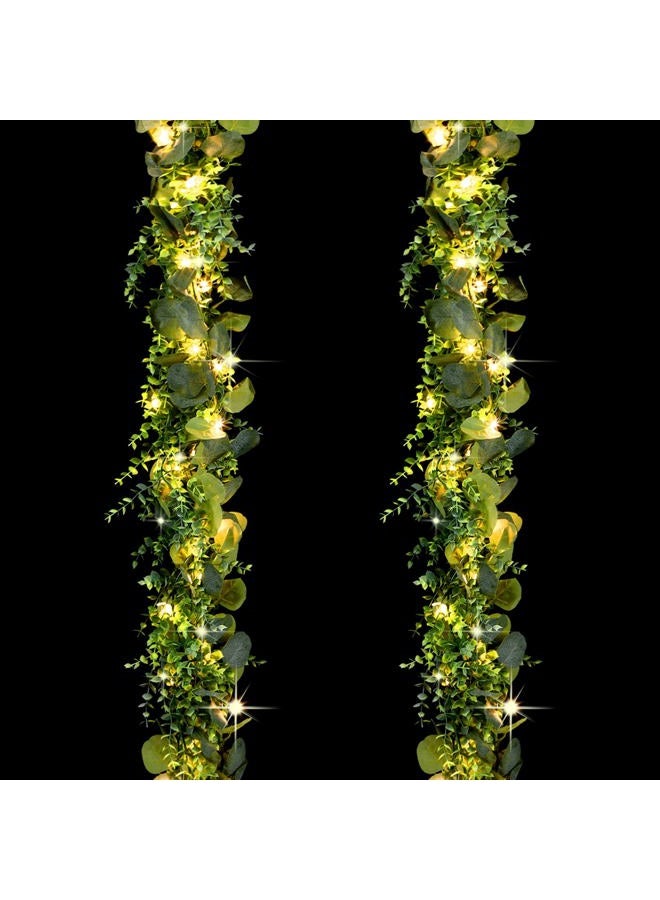 XunYee 2 قطع من إكليل الأوكاليبتوس الاصطناعي بطول 5.9 قدم مع 30 ضوء LED خيالي - Image 1
