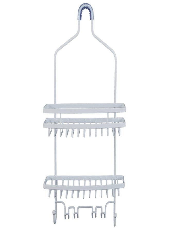 Bath Bliss Shower Head Caddy, Suction Cup Backing, 2 Tier Shelving & 6 Accessory Hooks, White (23386-WHITE) - Image 5