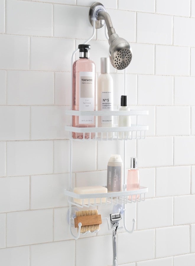Bath Bliss Shower Head Caddy, Suction Cup Backing, 2 Tier Shelving & 6 Accessory Hooks, White (23386-WHITE) - Image 3