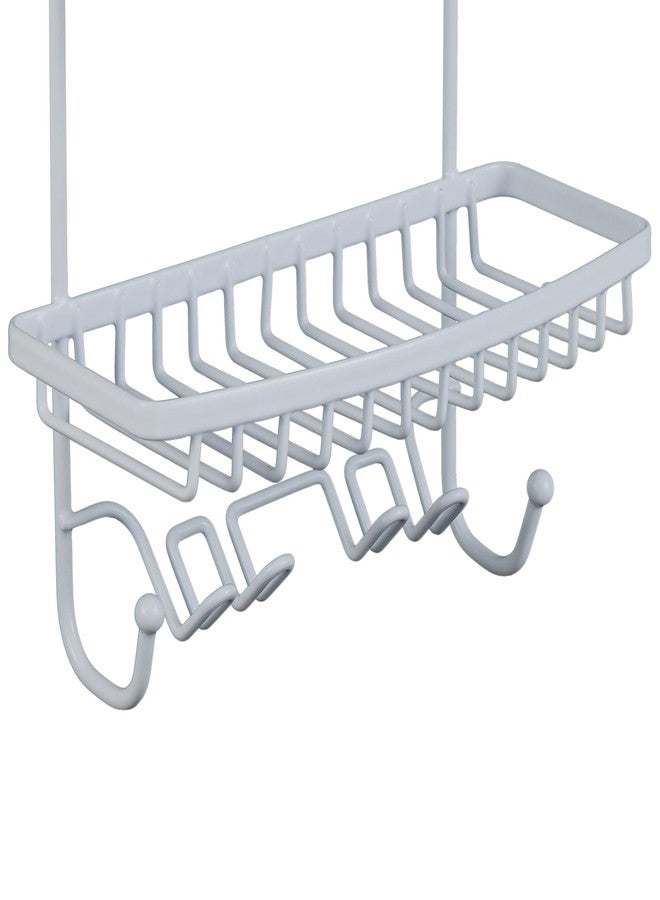 Bath Bliss Shower Head Caddy, Suction Cup Backing, 2 Tier Shelving & 6 Accessory Hooks, White (23386-WHITE) - Image 4