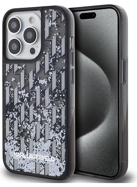iPhone 14 Pro Max Case Original Licensed Glitter KL Written Monogram Gradient Black