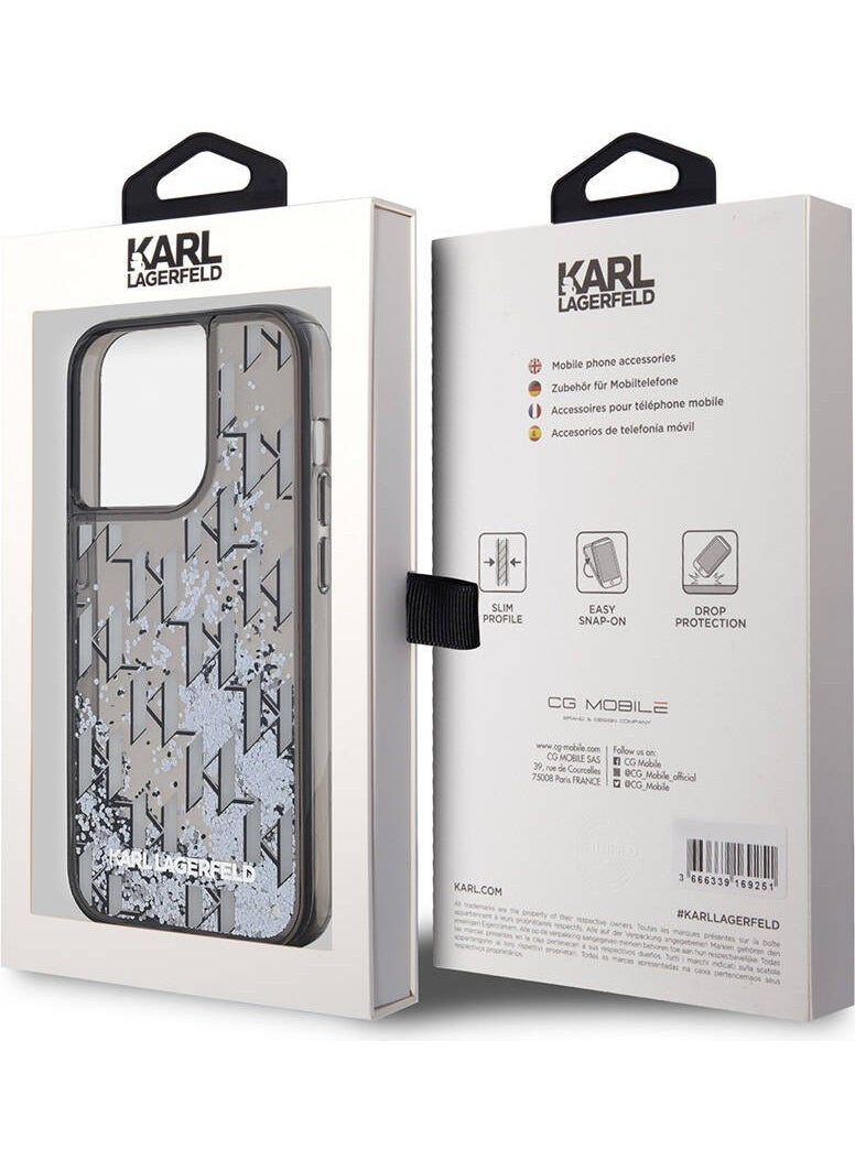 iPhone 14 Pro Max Case Original Licensed Glitter KL Written Monogram Gradient Black