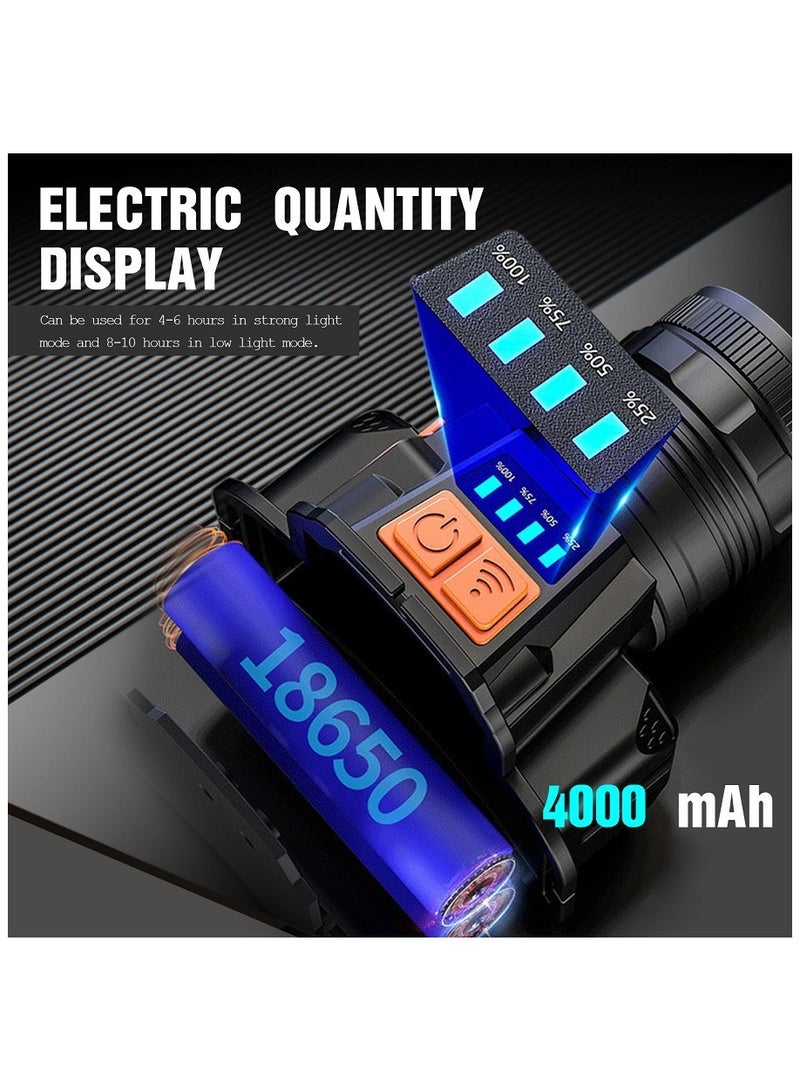 مصباح أمامي LED سعة كبيرة ضوء قوي قابل لإعادة الشحن مقاوم للماء في الهواء الطلق الصيد الليلي طويل المدى مصباح يدوي التخييم ضوء مستشعر وضع التبديل - Image 4