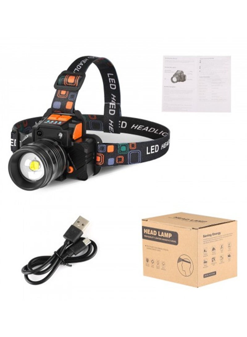 مصباح أمامي LED سعة كبيرة ضوء قوي قابل لإعادة الشحن مقاوم للماء في الهواء الطلق الصيد الليلي طويل المدى مصباح يدوي التخييم ضوء مستشعر وضع التبديل - Image 1