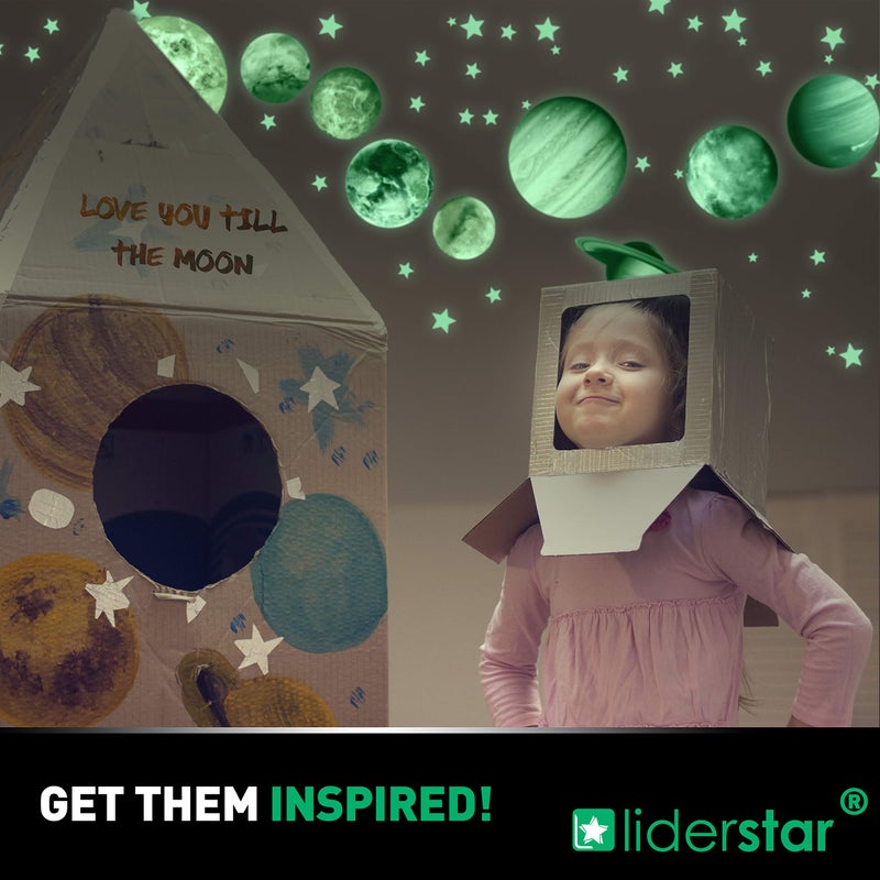 LIDERSTAR Glow in The Dark Stars and Planets  Bright Solar System Wall Stickers -Glowing Ceiling Decals for Kids Bedroom Any Room Shining Space Decoration  Birthday Christmas Gift for Boys and Girls (Green) - Image 5