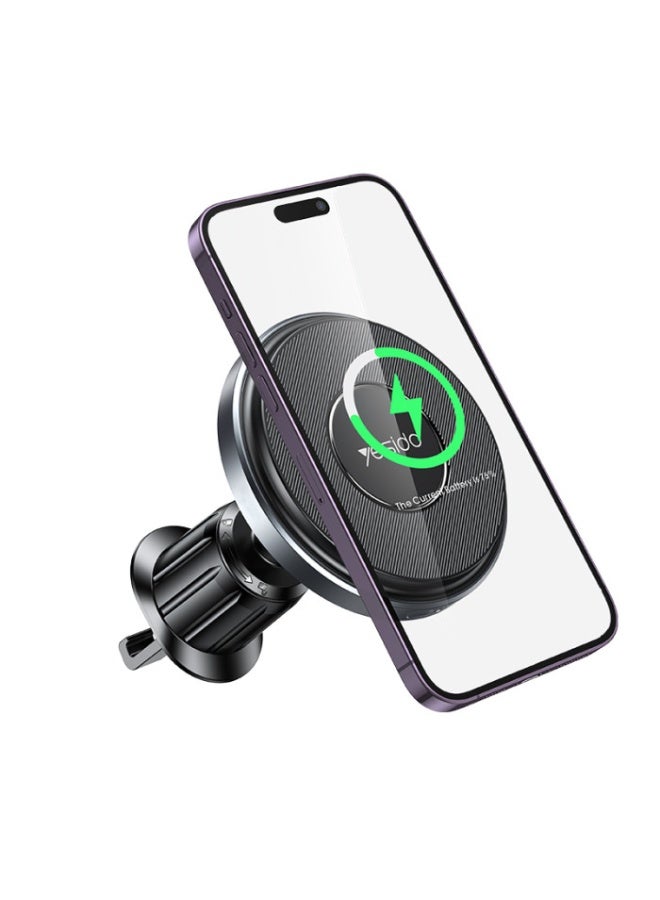 YESIDO C190 15W Magnetic Fast Wireless Car Charger - 360° Air Vent Phone Holder - Compatible with iPhone 15/14/13/12 and Qi Wireless Charging-Enabled Devices - Image 1