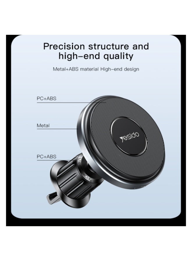 YESIDO C190 15W Magnetic Fast Wireless Car Charger - 360° Air Vent Phone Holder - Compatible with iPhone 15/14/13/12 and Qi Wireless Charging-Enabled Devices - Image 3