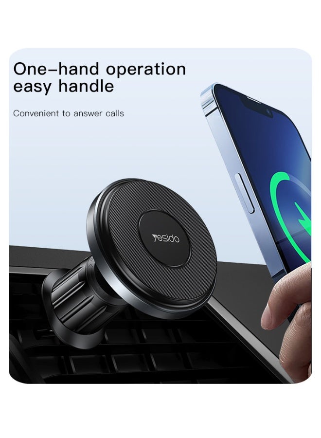 YESIDO C190 15W Magnetic Fast Wireless Car Charger - 360° Air Vent Phone Holder - Compatible with iPhone 15/14/13/12 and Qi Wireless Charging-Enabled Devices - Image 4