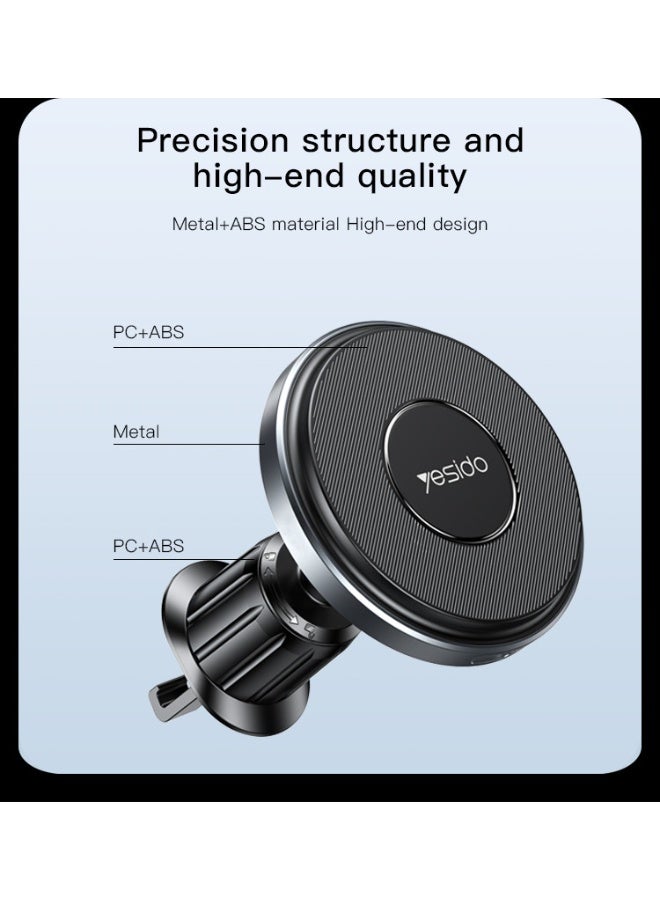 YESIDO C190 15W Magnetic Fast Wireless Car Charger - 360° Air Vent Phone Holder - Compatible with iPhone 15/14/13/12 and Qi Wireless Charging-Enabled Devices - Image 2