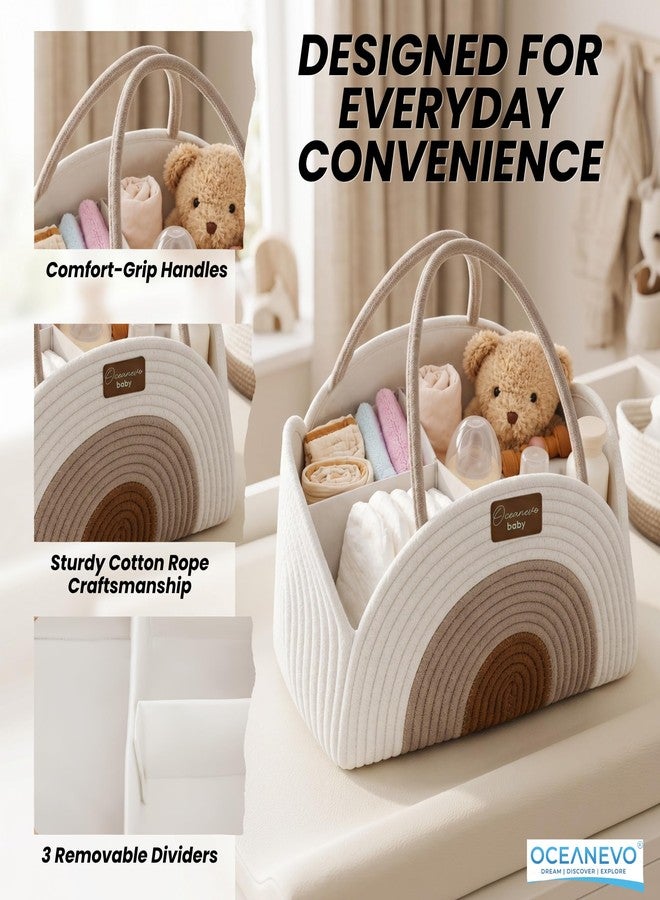OCEANEVO Diaper Caddy Organizer Bag WITH Luggage Tag | New Born Baby Essentials Storage Cotton Rope Basket with Compartments | For Mothers for Travel - 34 x 28 x 22 Cm - Beige - 1 Year Warranty - Image 3