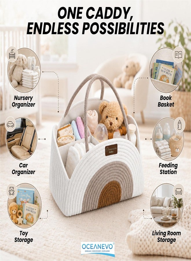 OCEANEVO Diaper Caddy Organizer Bag WITH Luggage Tag | New Born Baby Essentials Storage Cotton Rope Basket with Compartments | For Mothers for Travel - 34 x 28 x 22 Cm - Beige - 1 Year Warranty - Image 4