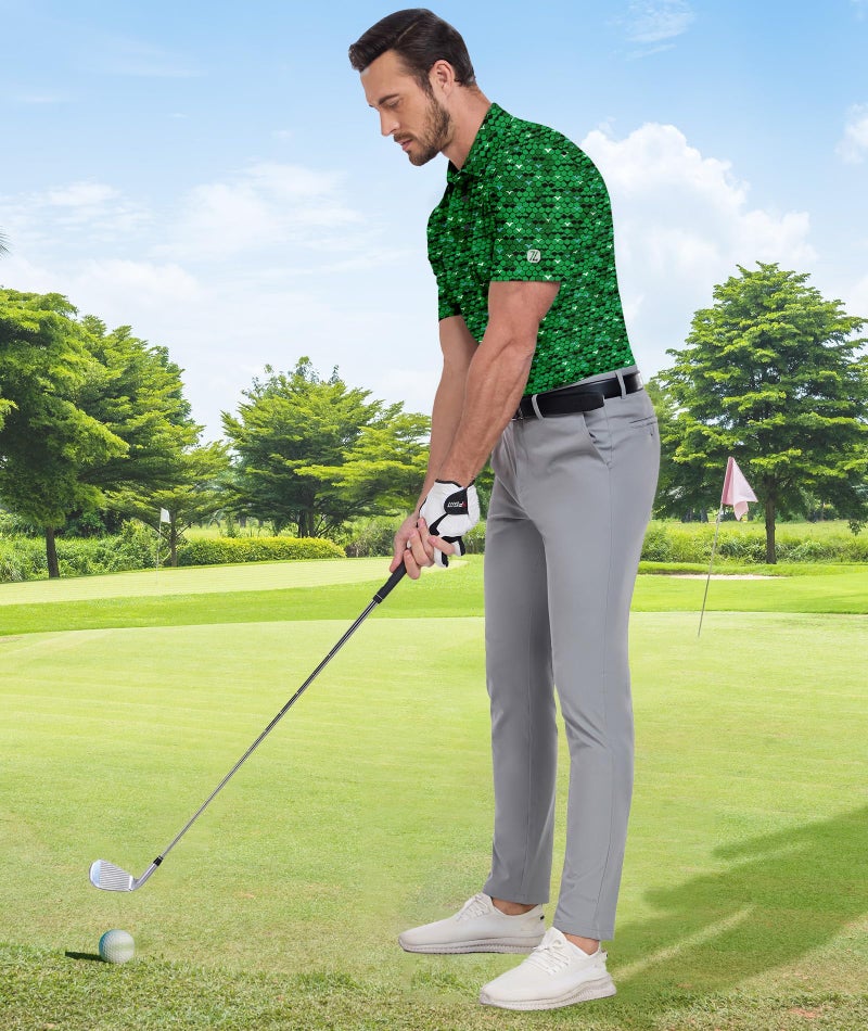 ZITY Mens Golf Shirt Short Sleeve Moisture Wicking Performance Daily Casual Print Patterns Collared Golf Polo Shirts for Men Grass Green XX-Large - Image 3
