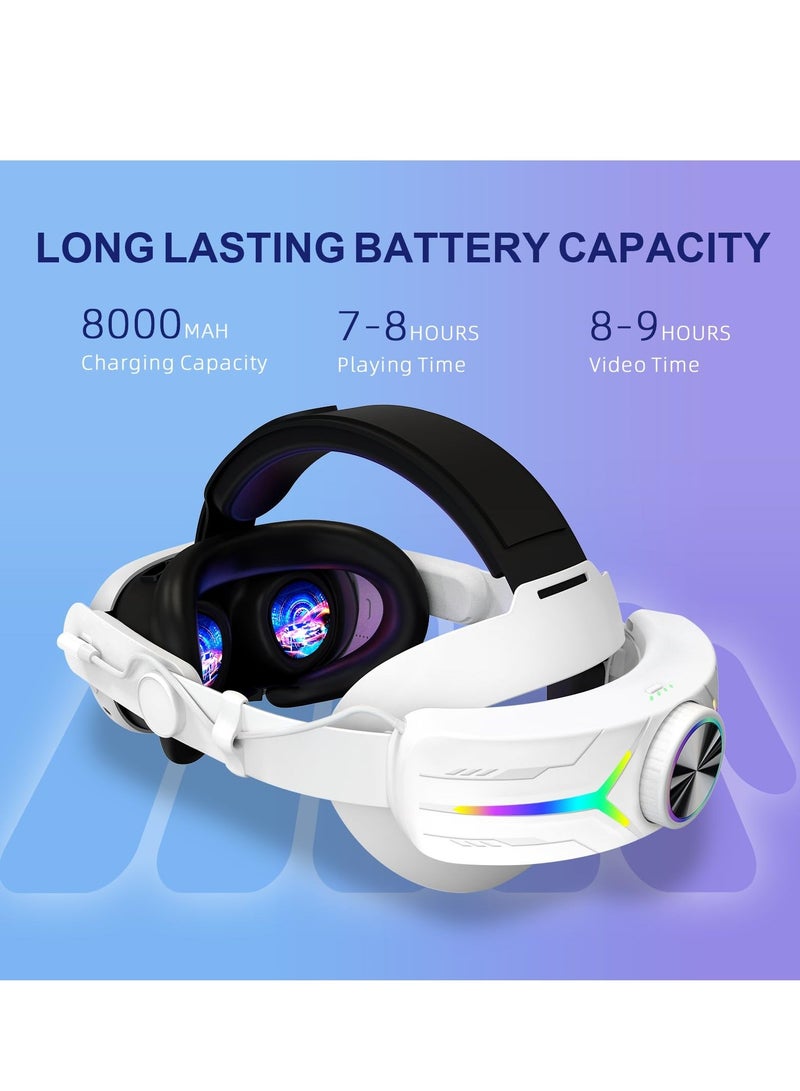 حزام رأس RGB، حزام رأس مريح 8000 مللي أمبير متوافق مع ملحقات Meta Quest 3، حزمة بطارية Elite Strap البديلة لدعم محسن وإطالة وقت اللعب في الواقع الافتراضي - Image 2