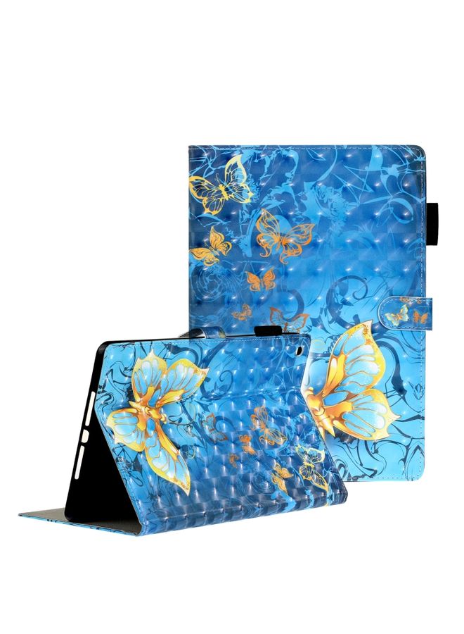 HuHa Case Cover For iPad 10.2 3D Embossing Pattern Horizontal Flip Leather Case with Holder & Card Slots & Wallet Blue Butterfly 