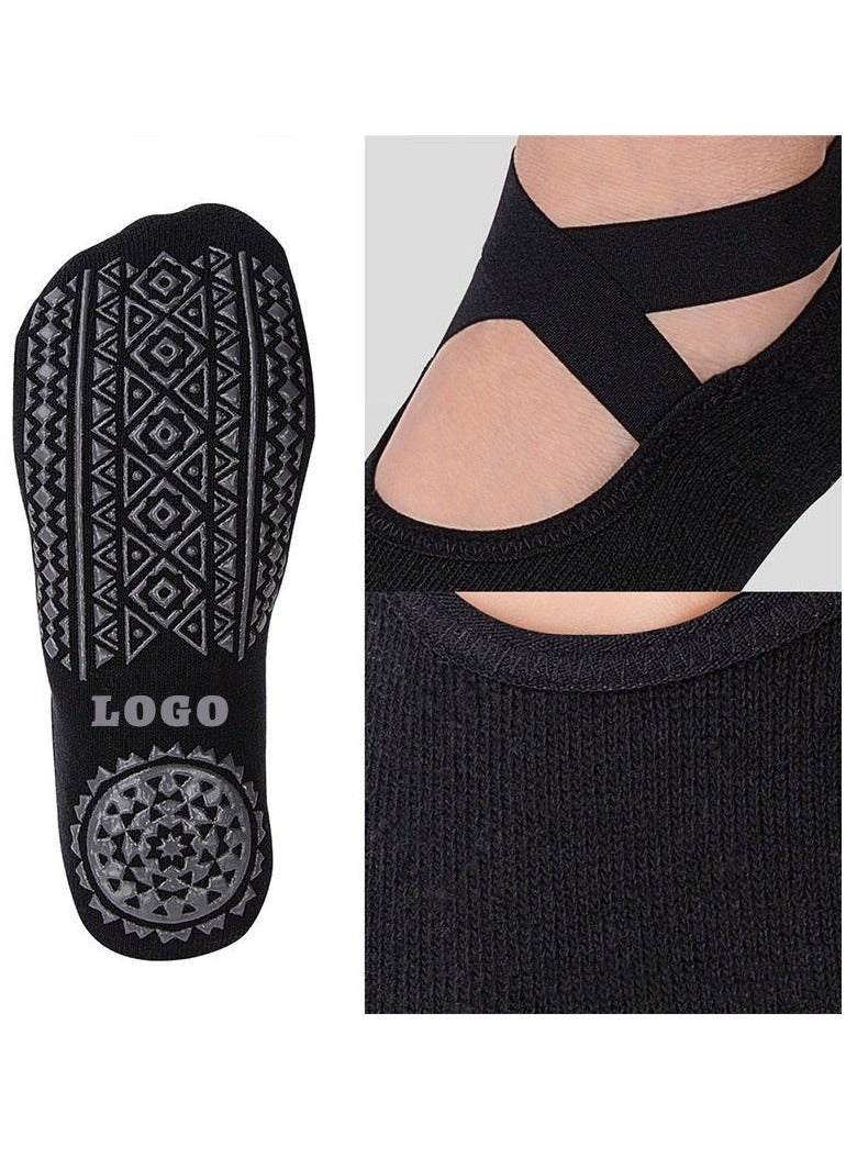 Generic Women Bandage Yoga Socks Backless Silicone Anti-slip Pilates Ballet Dance Cotton Socks Sport Gym Workout Slipper Grip Sock - Image 1