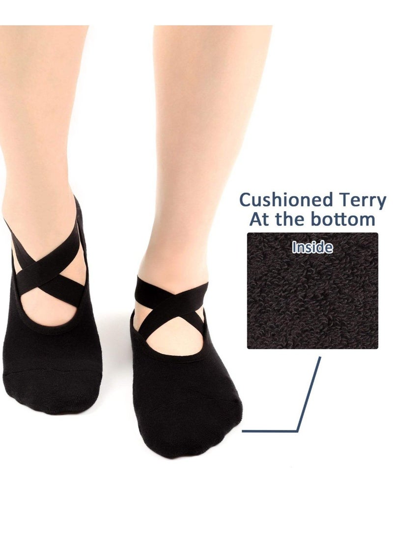 Generic Women Bandage Yoga Socks Backless Silicone Anti-slip Pilates Ballet Dance Cotton Socks Sport Gym Workout Slipper Grip Sock - Image 2
