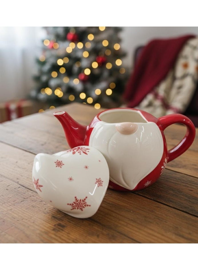 AKDC Red & White Ceramic Christmas Teapot 600 ml – Santa Shape Festive Serving Pot - Image 2