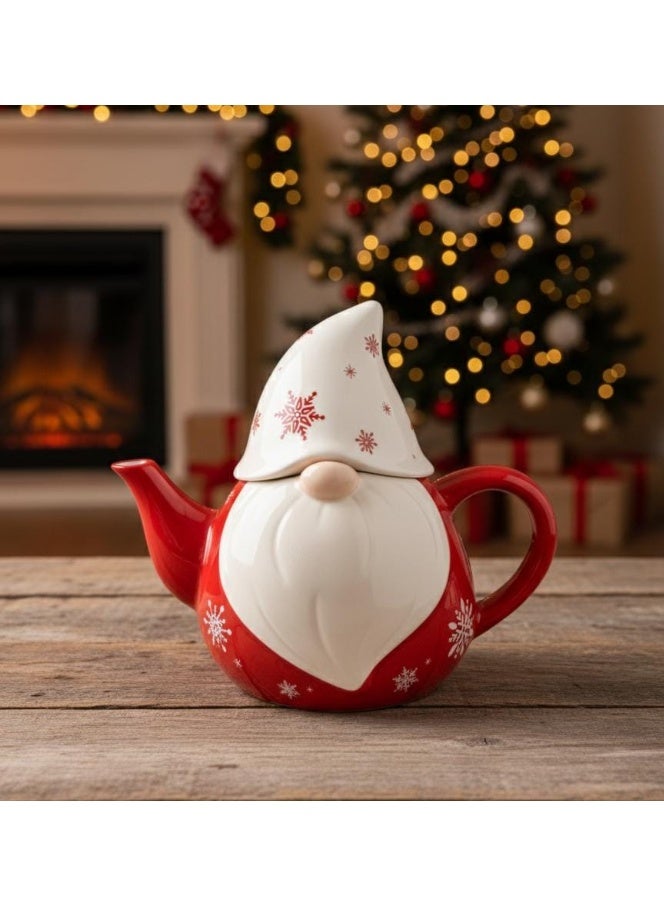 AKDC Red & White Ceramic Christmas Teapot 600 ml – Santa Shape Festive Serving Pot - Image 3