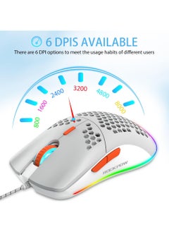 Rock Pow ROCK POW Honeycomb Gaming Mouse Ultralight High-Precision 8000 DPI Optical Sensor 6 Programmable Buttons RGB Ergonomic Wired RGB Gaming Mice for Mac Laptop Computer PC  - Image 3