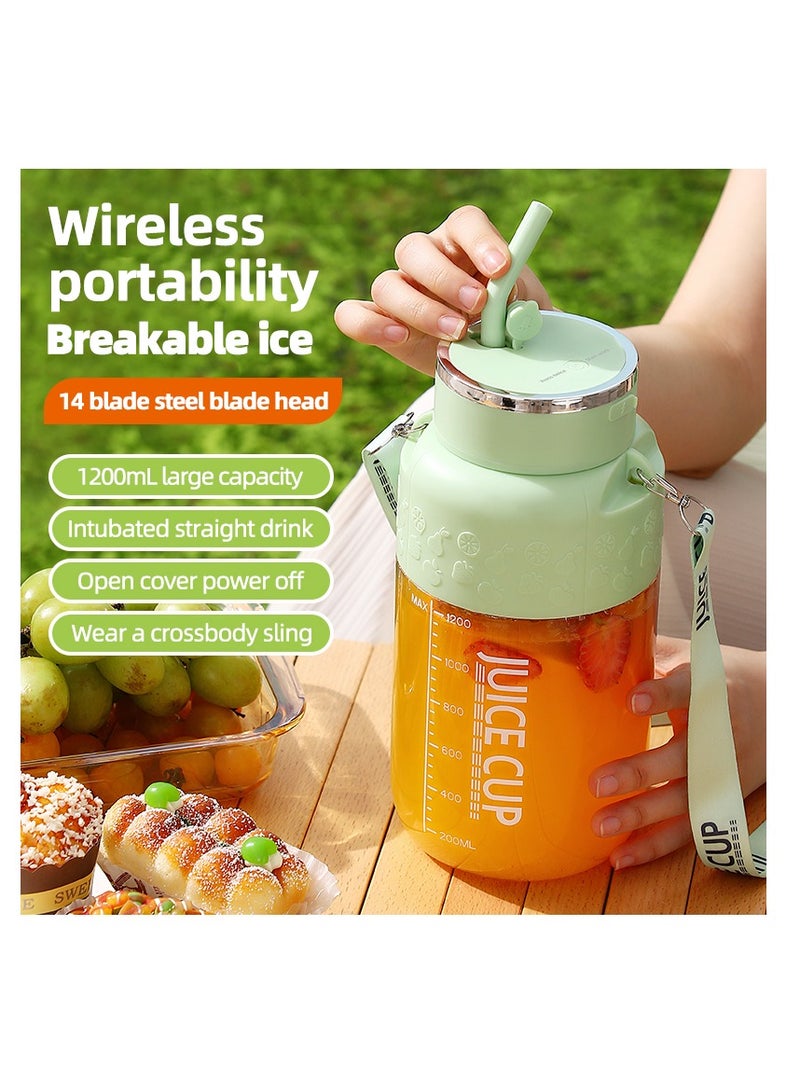 Portable Wireless Juicing Cup - 1200ml Electric Sports Blender with 14 Stainless Steel Blades, USB Rechargeable, Dual Speed, Direct Drinking & Ice Crushing, Large Capacity Juice Maker for Home Office Travel Fitness（K3-Green）  - Image 5