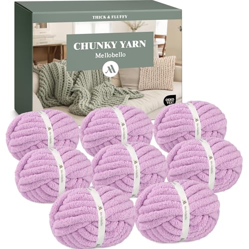 Mellobello Jumbo Chunky Yarn for Hand Knitting - Super Thick Chenille Chunky Yarn for Crocheting - Extra Soft Bulky Fluffy Blanket Big Yarn 8 Jumbo Pack (27yds,8 oz Each Skein) Purple - Image 1