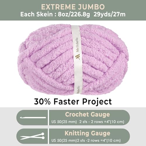 Mellobello Jumbo Chunky Yarn for Hand Knitting - Super Thick Chenille Chunky Yarn for Crocheting - Extra Soft Bulky Fluffy Blanket Big Yarn 8 Jumbo Pack (27yds,8 oz Each Skein) Purple - Image 4
