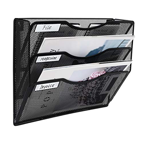 EasyPAG 3 Pocket Mesh Hanging Wall File Organizer, Easily File Managment and Classification, Space Saving Wall Mount Filing Holder for Office Home Classroom, Black - Image 1