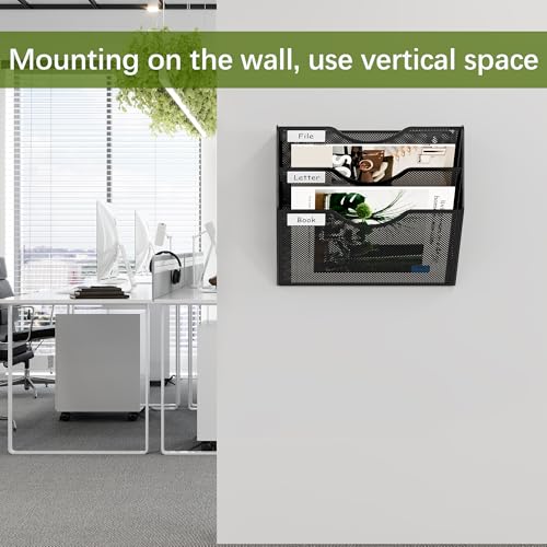 EasyPAG 3 Pocket Mesh Hanging Wall File Organizer, Easily File Managment and Classification, Space Saving Wall Mount Filing Holder for Office Home Classroom, Black - Image 4