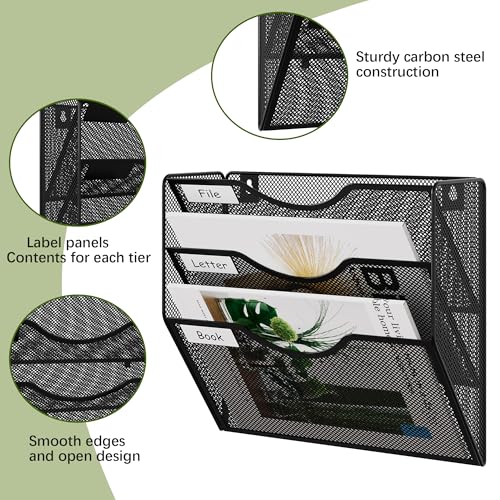 EasyPAG 3 Pocket Mesh Hanging Wall File Organizer, Easily File Managment and Classification, Space Saving Wall Mount Filing Holder for Office Home Classroom, Black - Image 3