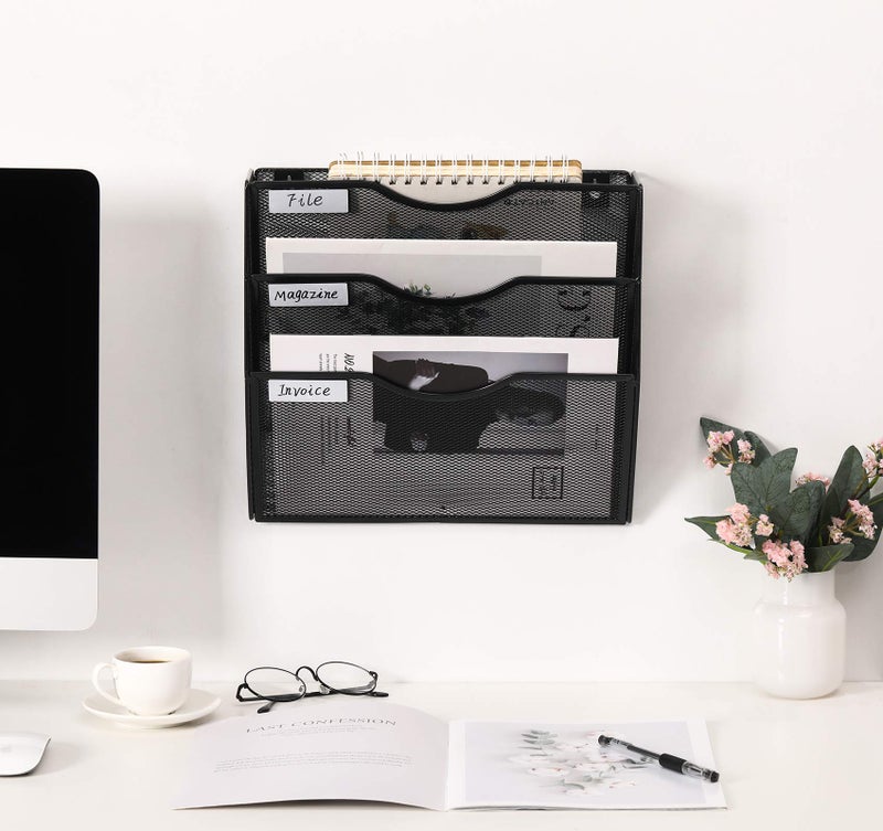 EasyPAG 3 Pocket Mesh Hanging Wall File Organizer, Easily File Managment and Classification, Space Saving Wall Mount Filing Holder for Office Home Classroom, Black - Image 5