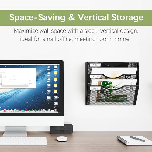 EasyPAG 3 Pocket Mesh Hanging Wall File Organizer, Easily File Managment and Classification, Space Saving Wall Mount Filing Holder for Office Home Classroom, Black - Image 2