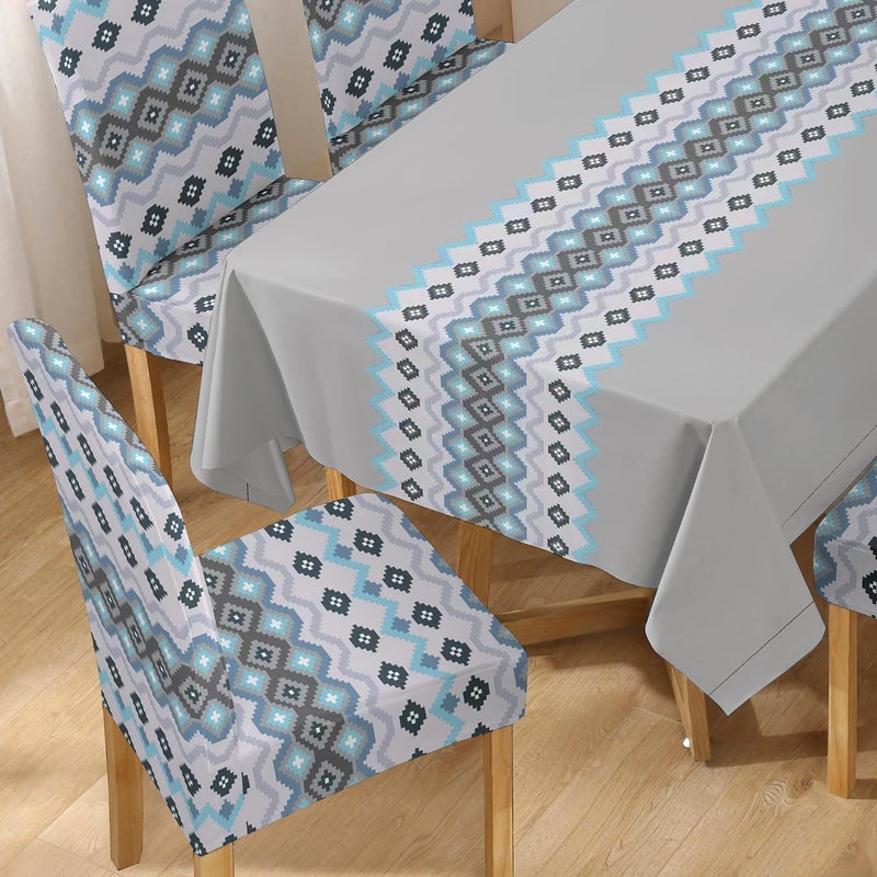 HOKIPO Polyester Chair Cover Set Of 6 With Table Cloth Ar5187D11 Rectangular Fossil Grey - Image 2