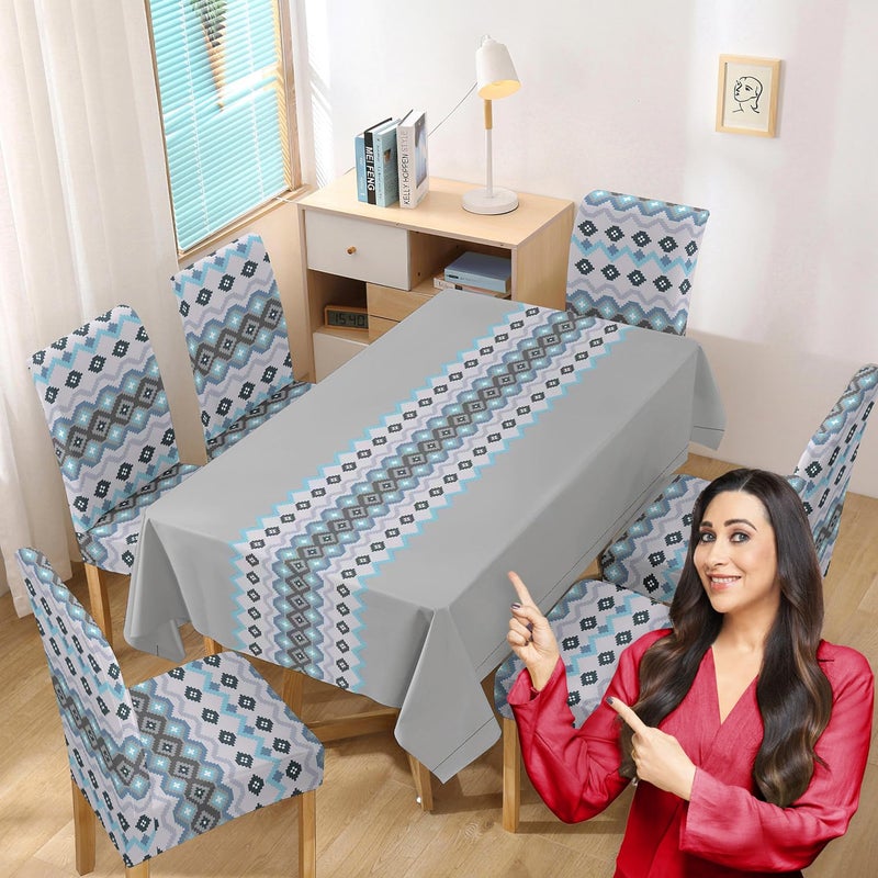 HOKIPO Polyester Chair Cover Set Of 6 With Table Cloth Ar5187D11 Rectangular Fossil Grey - Image 1