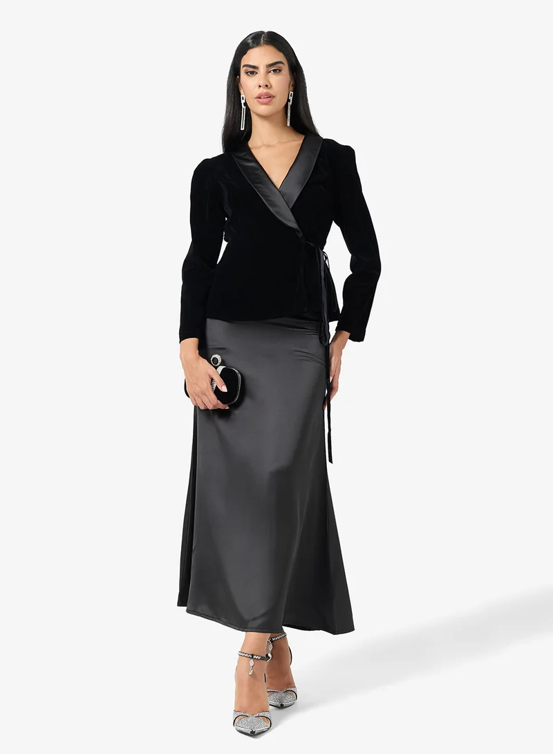 Khizana  Velour Tie Up Blazer & Skirt Set for Women | Best Price UAE