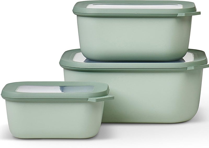 Mepal – Multi Bowl Cirqula 3-Piece Set – Food Storage Container with Lid - Suitable as Airtight Storage Box for Fridge & Freezer, Microwave Container & Servable Dish - 750, 1500, 3000ml - Nordic Sage - Image 1