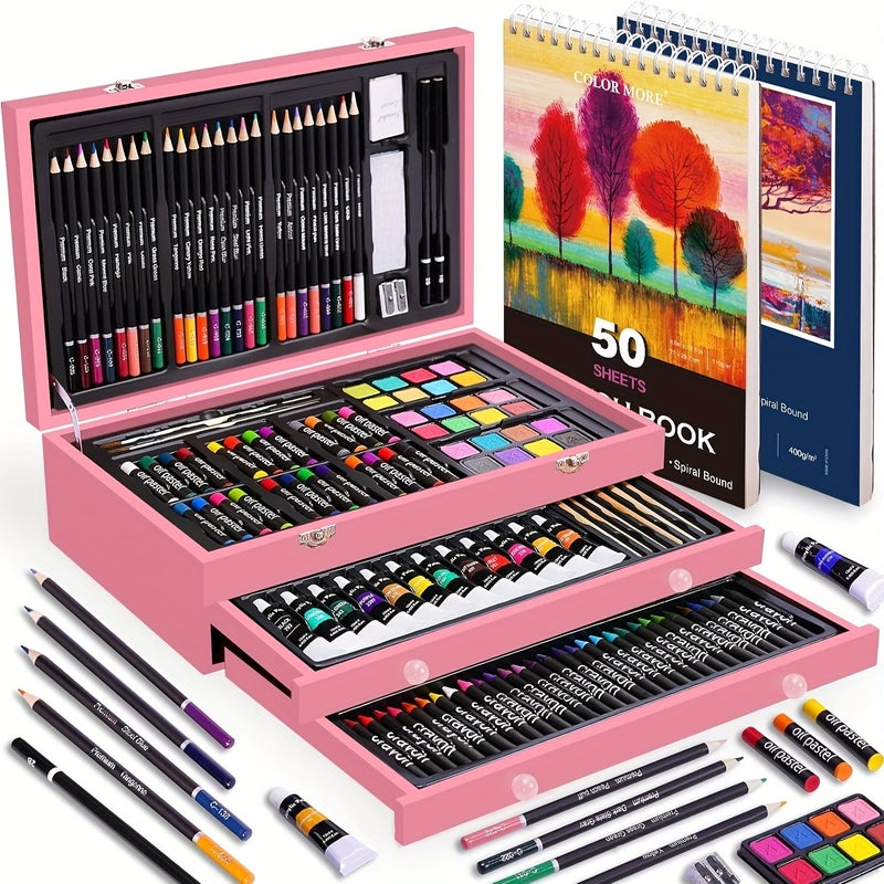 175-Piece Deluxe Art Set with 2 Drawing Boards, Crayons, Acrylic Paints & Colored Pencils - Wooden Box Storage, Professional Art Kit for Easter, St. Patrick's Day, Gift - Image 4