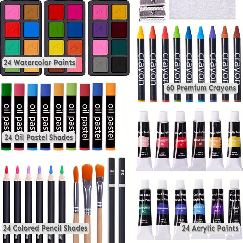 175-Piece Deluxe Art Set with 2 Drawing Boards, Crayons, Acrylic Paints & Colored Pencils - Wooden Box Storage, Professional Art Kit for Easter, St. Patrick's Day, Gift - Image 2