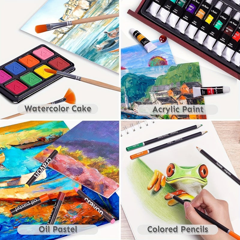 175-Piece Deluxe Art Set with 2 Drawing Boards, Crayons, Acrylic Paints & Colored Pencils - Wooden Box Storage, Professional Art Kit for Easter, St. Patrick's Day, Gift - Image 3