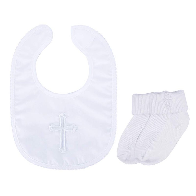 Estamico Infant Baby Boys Girls Christening Baptism Embroidered Cross Bib and Socks for Outfits