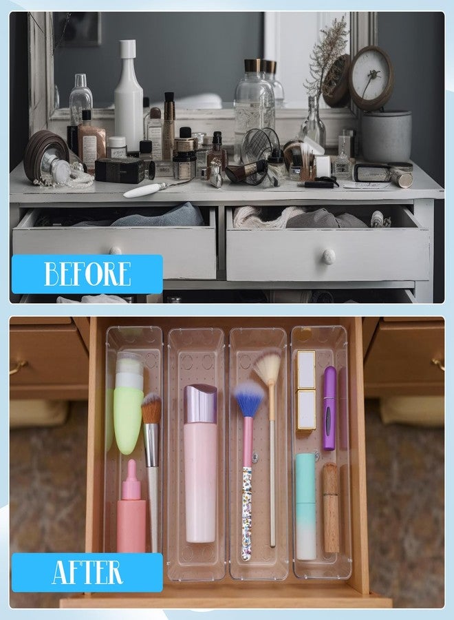HaiFafafaing 18 Pcs Clear Plastic Drawer Organizer 9 x 3 x 2 Inches Kitchen Bathroom Fridge Utensil Vanity Drawer Organizers Tray Makeup Storage Organizer Drawers Trays for Organization Office - Image 4