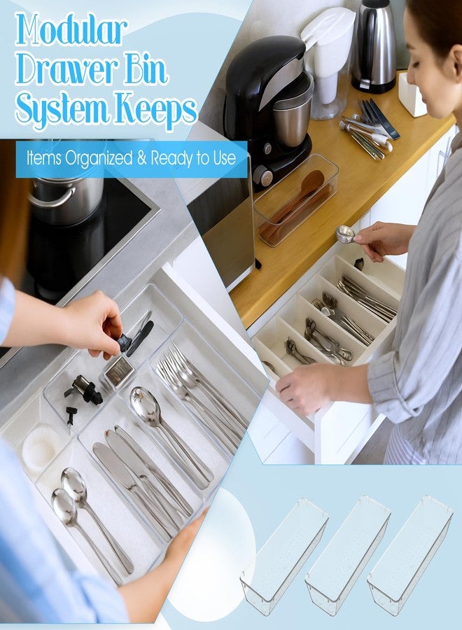HaiFafafaing 18 Pcs Clear Plastic Drawer Organizer 9 x 3 x 2 Inches Kitchen Bathroom Fridge Utensil Vanity Drawer Organizers Tray Makeup Storage Organizer Drawers Trays for Organization Office - Image 3