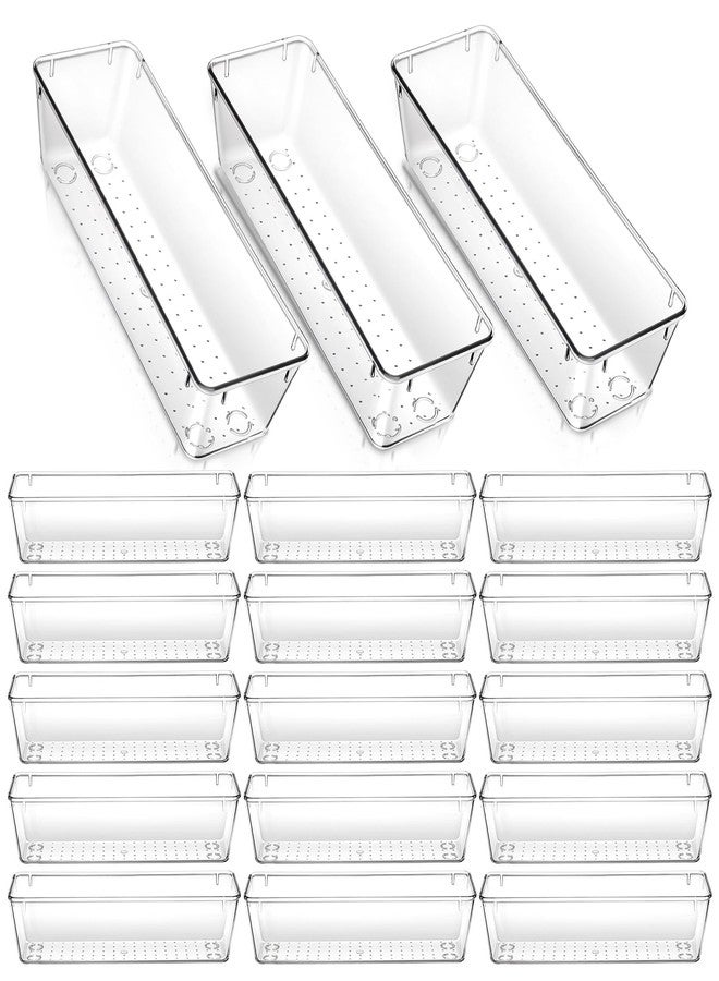 HaiFafafaing 18 Pcs Clear Plastic Drawer Organizer 9 x 3 x 2 Inches Kitchen Bathroom Fridge Utensil Vanity Drawer Organizers Tray Makeup Storage Organizer Drawers Trays for Organization Office - Image 1