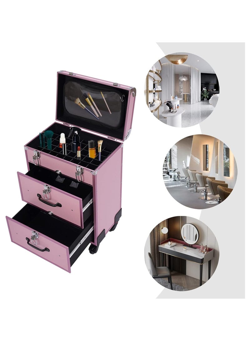 Professional Cosmetic Travel Train Case with Wheels Rolling Cosmetic Trolley Organizer Professional Nail Polish Makeup Train Case With Large Dividers Storage  - Image 2