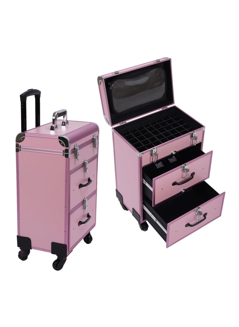 Professional Cosmetic Travel Train Case with Wheels Rolling Cosmetic Trolley Organizer Professional Nail Polish Makeup Train Case With Large Dividers Storage  - Image 3