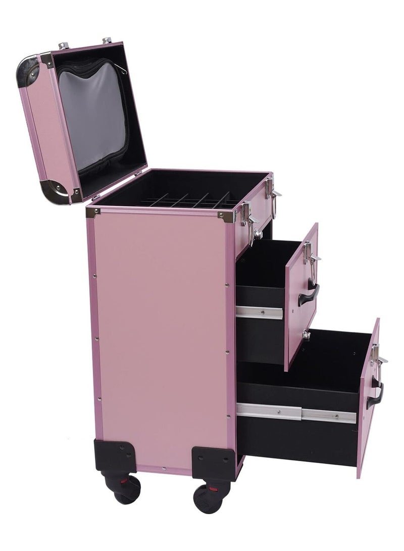 Professional Cosmetic Travel Train Case with Wheels Rolling Cosmetic Trolley Organizer Professional Nail Polish Makeup Train Case With Large Dividers Storage  - Image 4