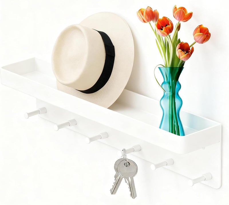 Maykela Key Holder Wall Mount Matte White Stainless Steel Key Mail Holder Small Key Rack with Key Hanger Mail Storge Organizer with 6 Key Hooks for Wall Decorative Door Entryway Hallway And Office - Image 1