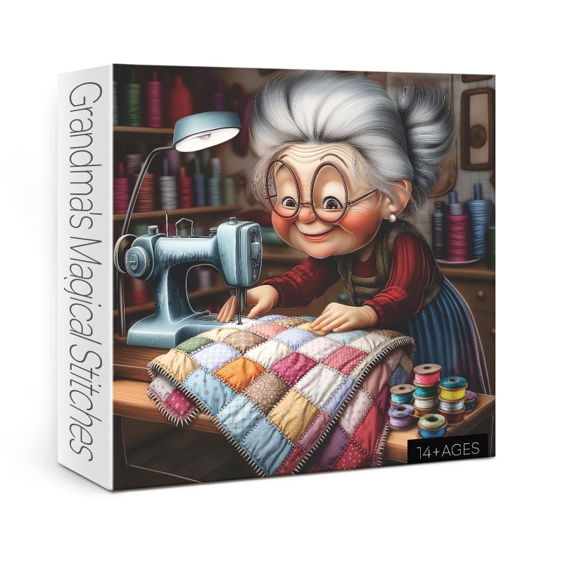 Larkipuzz Vintage Grandma Sewing Machine Puzzles for Adults 1000 Pieces Colorful Quilt Knitting Jigsaw Puzzle Difficult Family Art Puzzles - Image 3