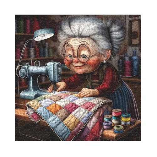 Larkipuzz Vintage Grandma Sewing Machine Puzzles for Adults 1000 Pieces Colorful Quilt Knitting Jigsaw Puzzle Difficult Family Art Puzzles - Image 5